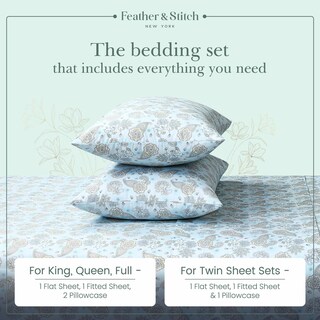 Foto 6 | Foto 6 | Juego De Sábanas Feather & Stitch, 100% Algodón, 300 Hilos, Percal King - Venta Internacional.