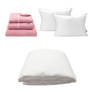 Foto 1 | Foto 1 | Ultra Royal Touch Twin Individual Protector Ultra + Sabanas Royal Touch + Almohada Royal Twin Microfibra Rosa | Blanco
