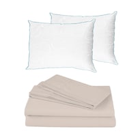 Sábanas Basic Color Crema + Almohada Osos 2 Queen Size