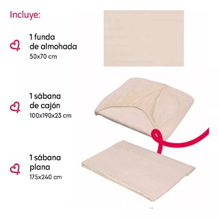 Foto 3 | Foto 3 | Juego De Sábanas Individual Microfibra Ultra Suave Premium Crema