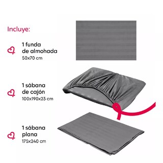 Foto 3 | Foto 3 | Juego De Sábanas Individual Microfibra Ultra Suave Premium Gris Oscuro