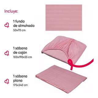 Foto 3 | Foto 3 | Juego De Sábanas Individual Microfibra Ultra Suave Premium Rosa