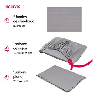 Foto 4 | Foto 4 | Juego De Sábanas Matrimonial 3000 Hilos Egipcian Premium Gris Claro