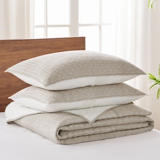 Foto 3 | Foto 3 | Juego De Colchas Levtex Home Cross Stitch Taupe Completo Con 2 Fundas - Venta Internacional.
