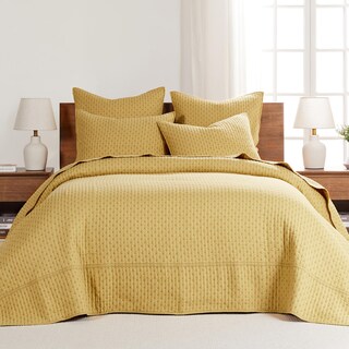 Foto 1 | Foto 1 | Juego De Colchas Levtex Home En Punto De Cruz, Color Ocre, Tamaño King, +2 Fundas - Venta Internacional.