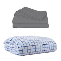 Edredón Dicasa Palermo color Azul Individual+ Sabanas Dicasa Soft color Gris Individual