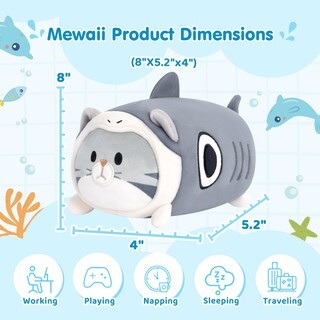 Foto 2 | Foto 2 | Cojín de Felpa Mewaii Bonito Gato Tiburón con Disfraz de Tiburón 20 Cm - Venta Internacional