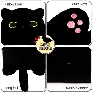 Foto 2 | Foto 2 | Almohada Snowolf de Peluche Suave y Larga con Forma de Gato Negro 50 cm - Venta Internacional