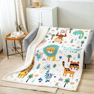 Foto 2 | Foto 2 | Manta Feelyou Con Dibujos Animados De Animales De La Jungla, Sherpa, Para Niños, 150 X 200 Cm - Venta Internacional.