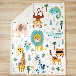 Foto 3 | Foto 3 | Manta Feelyou Con Dibujos Animados De Animales De La Jungla, Sherpa, Para Niños, 150 X 200 Cm - Venta Internacional.