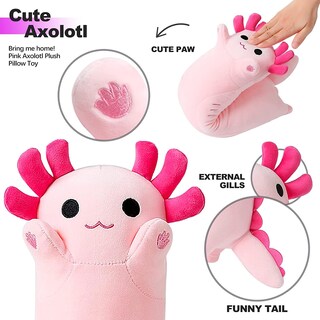 Foto 3 | Foto 3 | Almohada De Peluche Con Forma De Gato Melocotón Rosa Con Forma De Axolotl, 34 Cm - Venta Internacional.