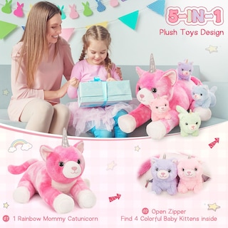 Foto 4 | Foto 4 | Animal De Peluche Morismos, Gato Unicornio Con Gatitos, Bebés, 60 Cm - Venta Internacional.