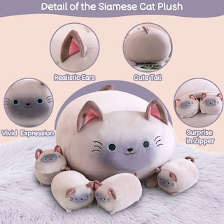 Foto 3 | Foto 3 | Peluche Sqeqe Para Gatos Siameses Con 4 Gatitos Blandos Para Niños - Venta Internacional.