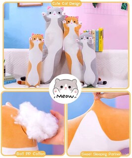 Foto 3 | Foto 3 | Almohada Corporal Larga De Felpa Oeonuas Cute Cat Para Niños Y Niñas, Color Gris - Venta Internacional.
