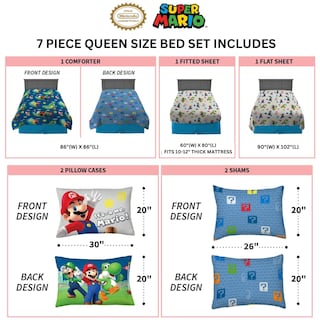 Foto 3 | Foto 3 | Juego De Cama Franco Super Mario Bros. Kids Queen Size 7 Piezas - Venta Internacional.