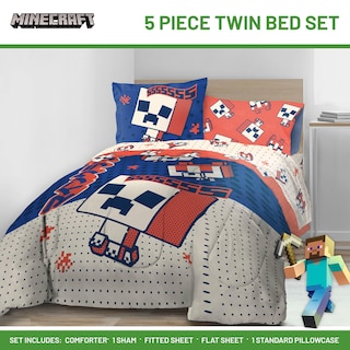 Foto 2 | Foto 2 | Set De Edredón Jay Franco Minecraft Creeper Twin, 5 Piezas - Venta Internacional.