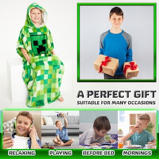 Foto 3 | Foto 3 | Manta Con Capucha Minecraft, Forro Polar Para Niños Y Adolescentes, Color Verde - Venta Internacional.
