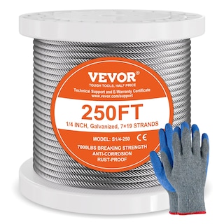 Foto 1 | Foto 1 | Cable De Acero Vevor 1/4, 250 Pies, Galvanizado, 7000 Libras, Breaking Str - Venta Internacional.