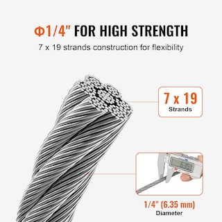 Foto 3 | Foto 3 | Cable De Acero Vevor 1/4, 250 Pies, Galvanizado, 7000 Libras, Breaking Str - Venta Internacional.