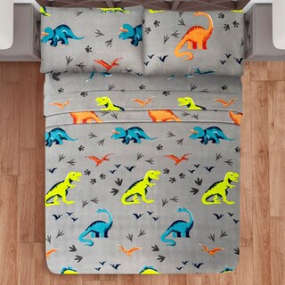 Foto 3 | Foto 3 | Juego De Sábana Polar Matrimonial Elefantito Hogar Rex Color Gris Invernal Dinosaurios