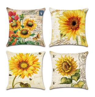 Foto 1 | Foto 1 | Fundas De Cojínes De Algodón Y Lino Doble Lado Girasoles 4 Pz