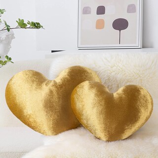 Foto 1 | Foto 1 | Set De 2 Cojines Aels De Terciopelo Con Forma De Corazón, Color Dorado - Venta Internacional.