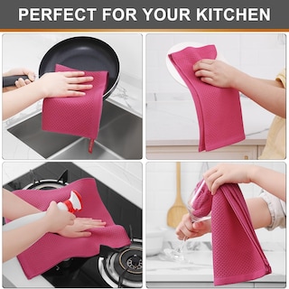 Foto 4 | Foto 4 | Paños De Cocina Kitinjoy Waffle Weave, 100% Algodón, Paquete De 4 Unidades, Color Rosa Intenso - Venta Internacional.