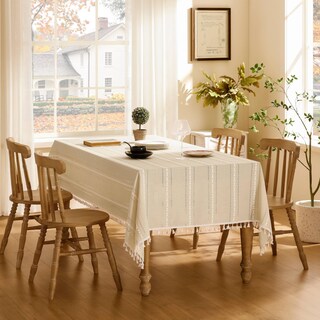 Foto 2 | Foto 2 | Mantel ZeeMart Bordado con Dobladillo a Rayas Beige 153 x 153 cm - Venta Internacional
