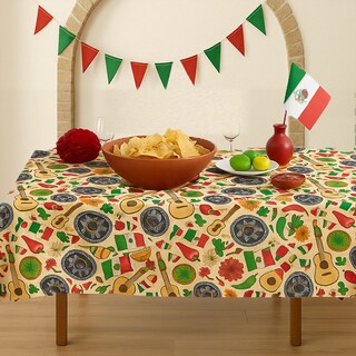 Foto 3 | Foto 3 | Mantel Mexicano Decorativo 145x180 Cm | Diseño Tradicional Con Sombreros Guitarras Y Banderas - Ideal Para Fiestas Patrias