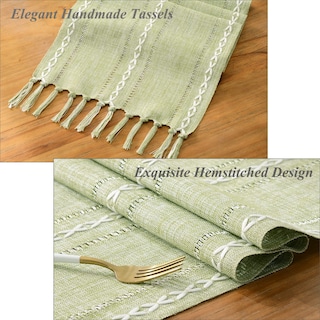 Foto 2 | Foto 2 | Camino De Mesa Wracra Rustic Con Dobladillo De Lino, 150 X 35 Cm, Gris Salvia - Venta Internacional.