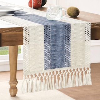 Foto 1 | Foto 1 | Tapete De Mesa Zeemart, Estilo Macramé, Bicolor, 36 X 90 Cm, Azul/marfil - Venta Internacional.