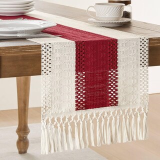 Foto 1 | Foto 1 | Camino De Mesa Zeemart, Estilo Macramé, Bicolor, 35 X 275 Cm, Rojo Y Marfil - Venta Internacional.