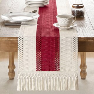 Foto 2 | Foto 2 | Camino De Mesa Zeemart, Estilo Macramé, Bicolor, 35 X 275 Cm, Rojo Y Marfil - Venta Internacional.