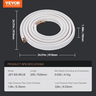 Foto 7 | Foto 7 | Set Mini Split Line Vevor De 25 Pies Con Tubos De Cobre Y Aislamiento - Venta Internacional.