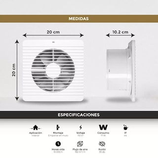 Foto 2 | Foto 2 | Extractor De Aire Silencioso Bajo Consumo 17w Antirretorno Ip44 Eo Safe Imports Esi-19130 Blanco
