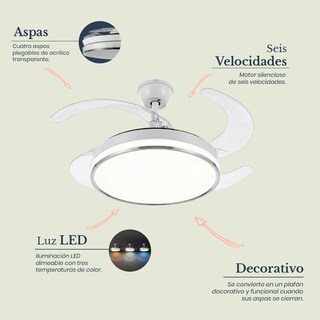 Foto 7 | Foto 7 | Ventilador de Techo LED Tromba Blanco 72W con Aspas Retráctiles y Control Remoto marca Mil Luces