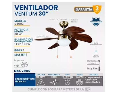 Foto 4 | Foto 4 | Ventilador De Techo Igoto V3002 Marrón 3 Velocidades