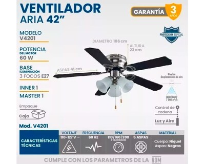 Foto 4 | Foto 4 | Ventilador De Techo Igoto V4201 Negro Con 3 Velocidades