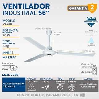 Foto 5 | Foto 5 | Ventilador De Techo 3 Aspas Con Control 5 Velocidades 142 Cm