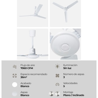 Foto 3 | Foto 3 | Ventilador De Techo 56 Pulgadas, 3 Aspas, 5 Velocidades