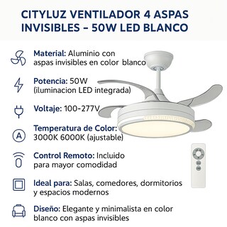Foto 3 | Foto 3 | Ventilador 4 Aspas Invisibles – 50w Led Blanco, 6 Velocidades