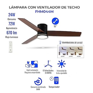 Foto 3 | Foto 3 | Ventilador De Techo 52 Pulgadas 6 Velocidades Control Remoto Iluminación Led Luz Fría-cálida-neutral Aspas Mdf Cafe
