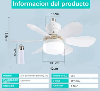Foto 4 | Foto 4 | Xtellar Ventilador De Techo Luminaria Inteligente Multifuncional Silenciosa E27 40w – Iluminación Regulable Y 3 Velocidades