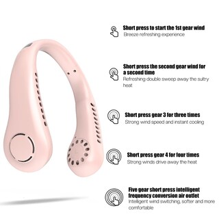 Foto 2 | Foto 2 | Mini Ventilador De Cuello Portátil Sin Cuchillas, Recargable Por Usb Con 5 Velocidades - Venta Internacional.