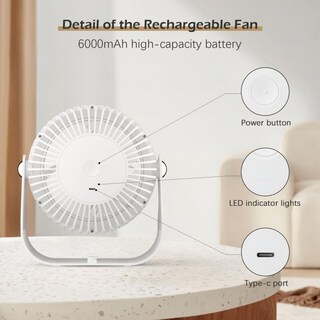 Foto 2 | Foto 2 | Ventilador Recargable Batería de 6000 mAh 4 Velocidades con Temporizador - Venta Internacional