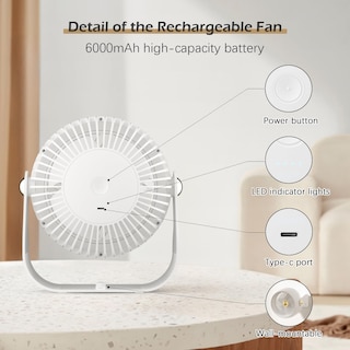 Foto 5 | Foto 5 | Ventilador De Escritorio Civpower, De Circulación De Aire Recargable, 6000 Mah, Blanco - Venta Internacional.