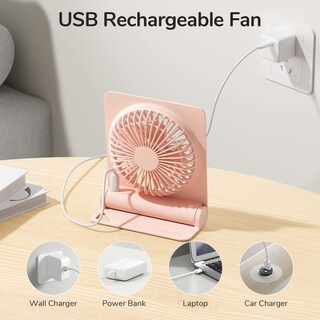 Foto 5 | Foto 5 | Ventilador De Escritorio Jisulife, Pequeño, Portátil, Recargable Por Usb, 4500 Mah, Rosa - Venta Internacional.