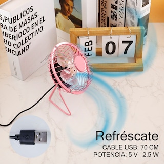 Foto 4 | Foto 4 | Ventilador De Escritorio Mini Metálico Usb Portátil Oficina Color Rosa