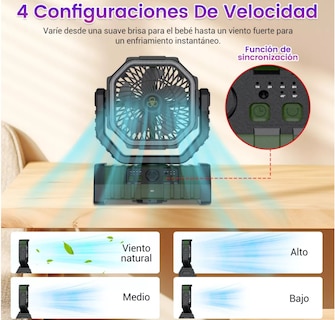 Foto 3 | Foto 3 | Ventilador de Camping Recargable Portátil Eo Safe Imports ESI-12865-1 con Luz Led