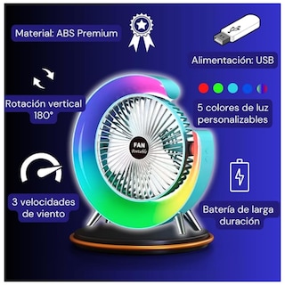 Foto 2 | Foto 2 | Dos Ventiladores Portátiles Con 3 Velocidades Usb Luz Led Colores Azul-azul